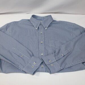 Donald Ross Men’s Micro Gingham Woven Blue & White Button-Up‎ Shirt Size L